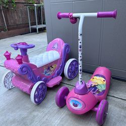 Princess Electric Ride Along Cart And Electric Scooter 