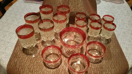 16 piece vintage cranberry KINGS CROWN