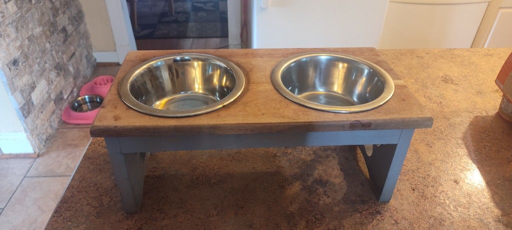 Wooden Elevated Double Bowl Dog Feeder