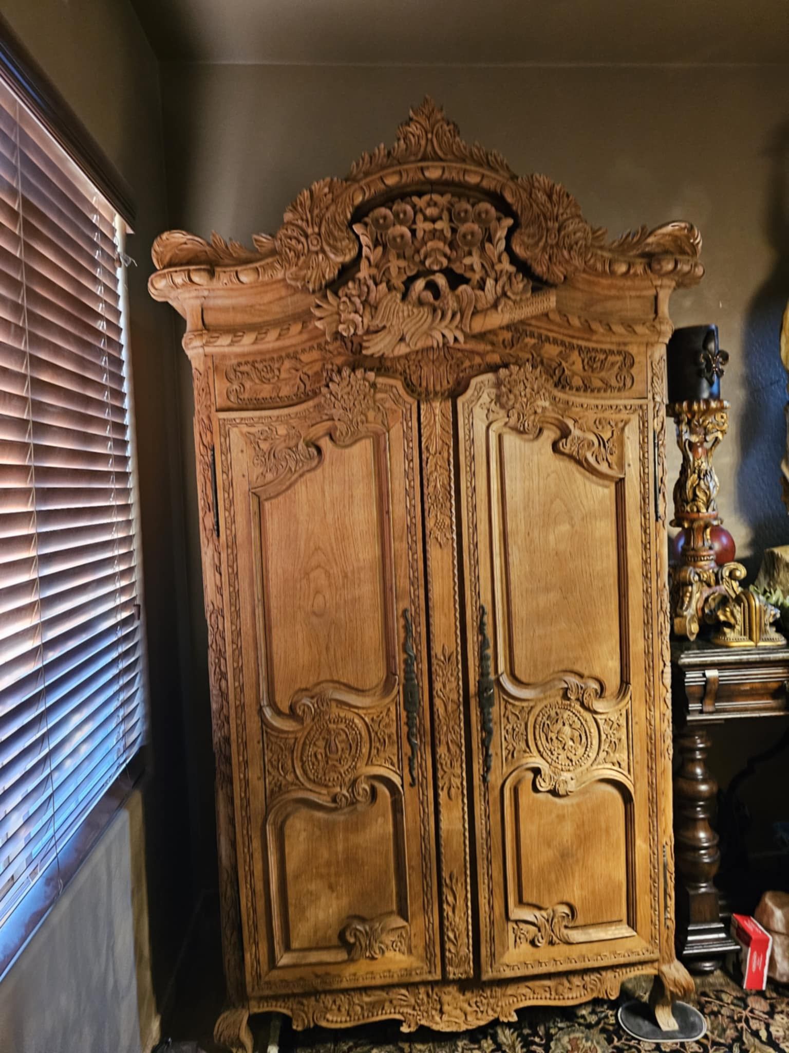 Gorgeous Antique Hand Carved Solid Wood Armoire, Excellent Condition for its Age, Wedding Armoire!
