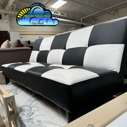 White Black Checkered Futon Couch Sofá New 