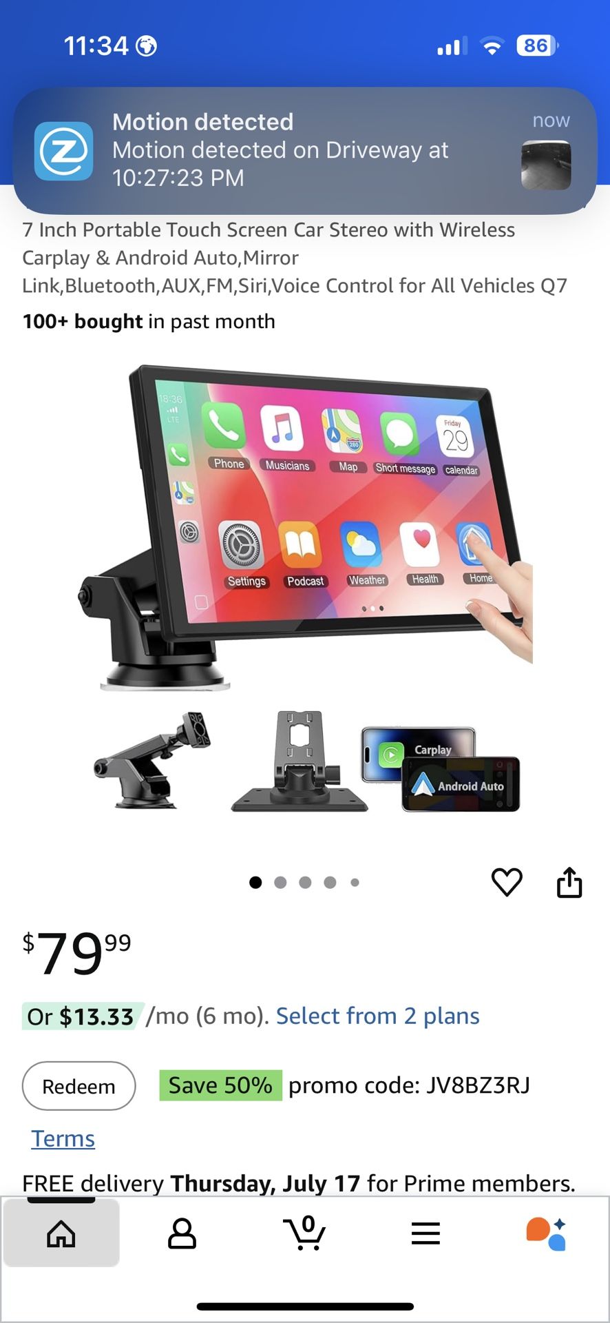 7 Inch Portable Touch Screen Car Stereo with Wireless Carplay & Android Auto, Mirror Link,Bluetooth, AUX,FM,Siri