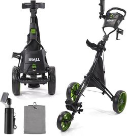 ES372 $60  Tivor 3 Wheel Golf Push Cart, Lightweight Push Cart Golf One-Click Folding, Adjustable Height Pushcart for Golf Bags, Compact Design for La