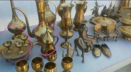 Brass ware dining set n pieces from India and Saudi Arabia