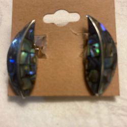 Mid Century Abalone/silver Clipon Earrings 