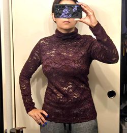 WHBM Burgundy Floral Lace Top