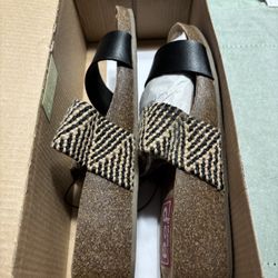 JCPenny's POP Comfort Fit Strapy Sandal Tan Cork/Rope Heel Size 8M Stretch Travel