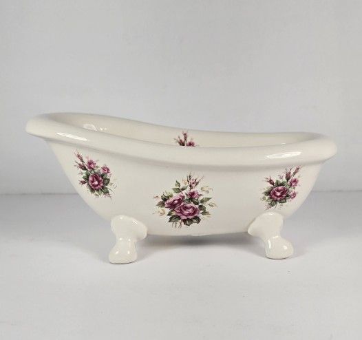 Vintage VB Athena Claw Foot Tub Roses Soap Dish Porcelain 9" Bathroom Decor USA