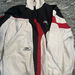 balenciaga 3b sports icon tracksuit jacket white, red and black