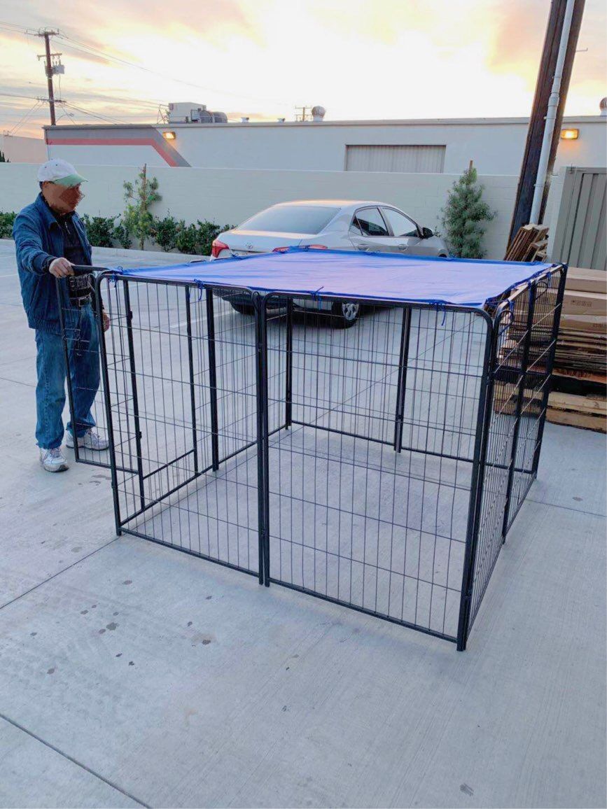 New 48 inch tall x 32 inches wide each panel x 8 panels heavy duty exercise playpen with sun shade tarp cover fence safety gate dog cage crate kennel