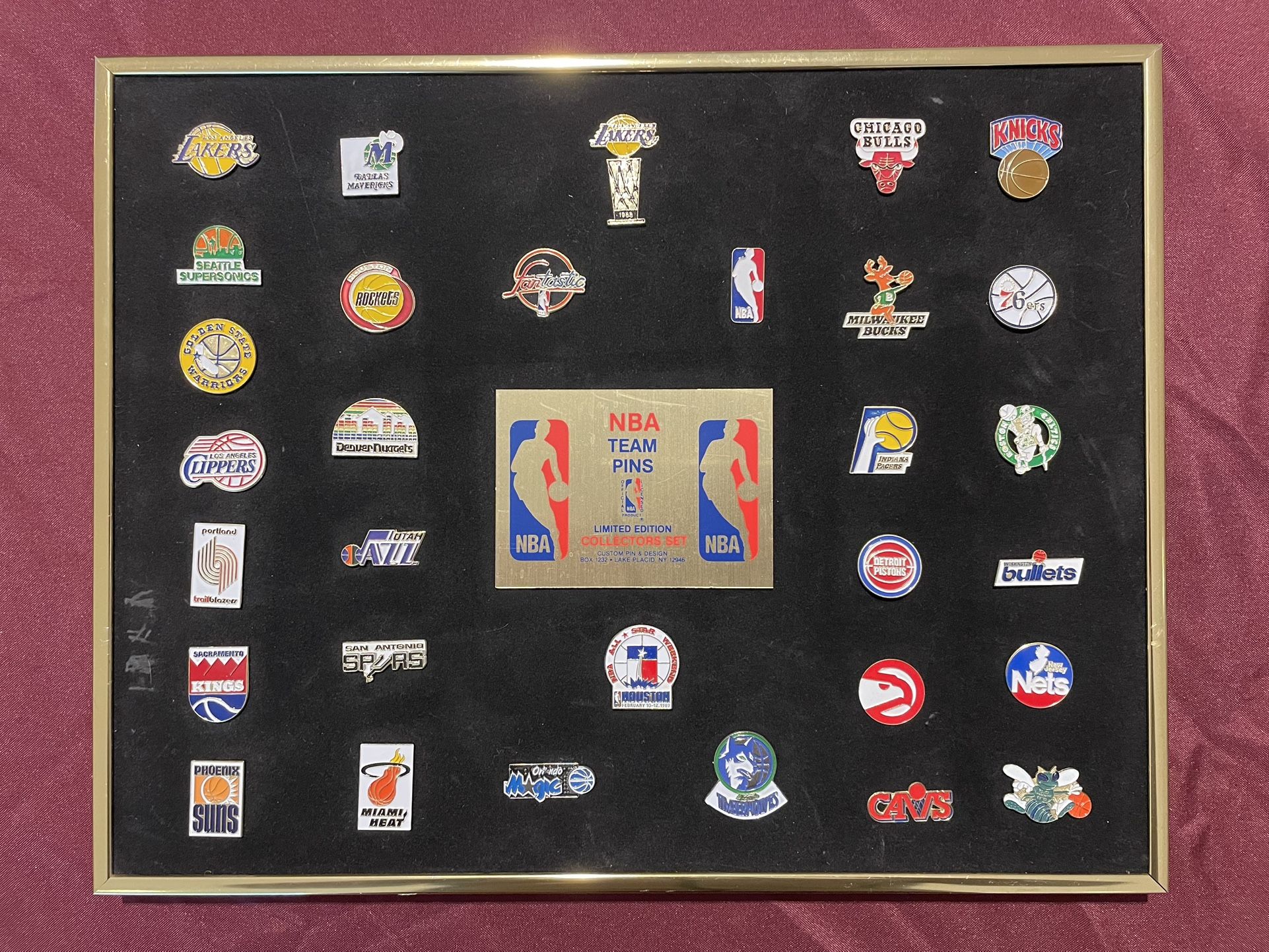 1987 & 1988 Set Of 31 NBA Team Pins In Collectors Framed Limited Edition Set
