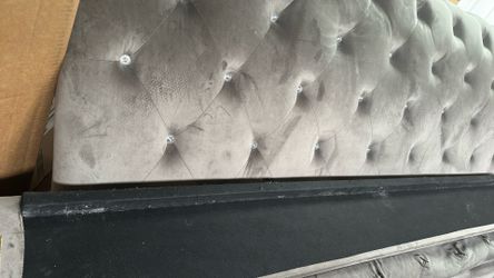 California King velvet silver grey headboard, frame bed all pieces