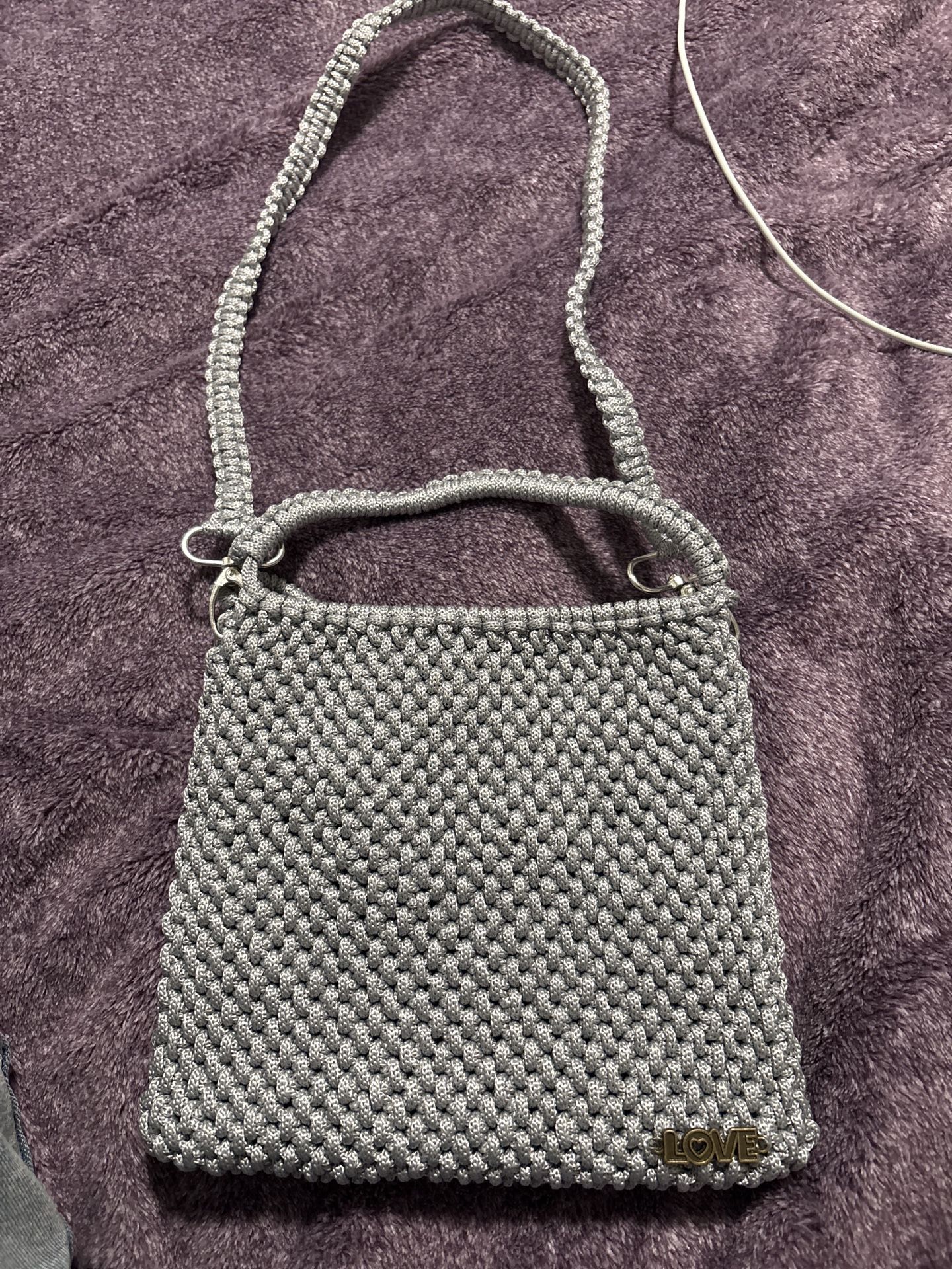 Handmade Grey Macrame Shoulder Bag