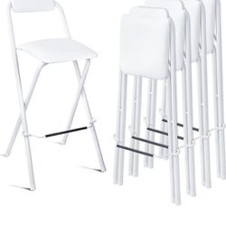 4 Pack Folding Bar Stool with Backrest, 27.5 Inch Padded Foldable Bar Stool Portable Folding Chairs with Footrest Counter Height Fold up Stools for fo