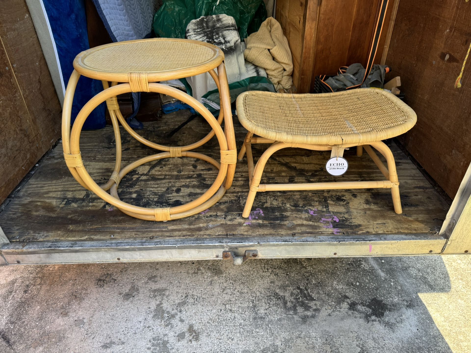Creativeco-op Rattan Stool & Side Table Set