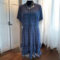 Lane Bryant Dress Plus 12 Navy Blue  Short Sleeve Babydoll Lace Tiered Dress