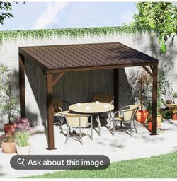 8 ft. x 10 ft. Patio Gazebo Lean-to Wall-Mounted Pergola with Sloped Galvanized Steel Roof