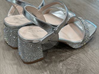 Girls Silver Rhinestone Block Heel Sandals