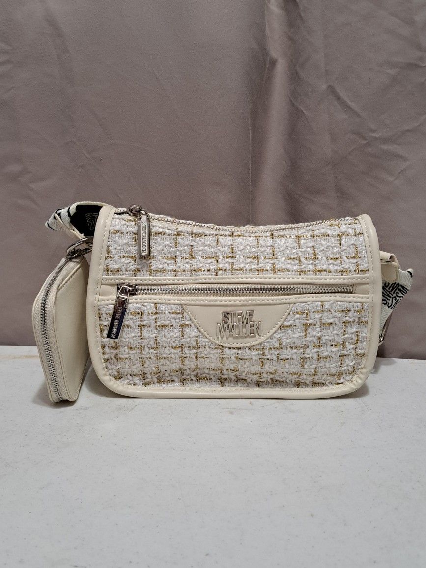 Steve Madden Cream/ White Multi Bnellie Tweed Cross Body Bag with Coin Purse NWT