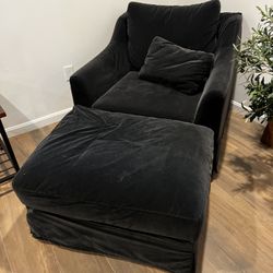 Dark Gray Chair And Ottoman - Super Cozy
