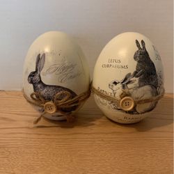 CLAYRE & EEF STATUE EGG BEIGE GREY POLYRESIN OVAL RABBITS  A8