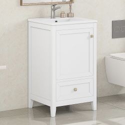 Assembled New Solid Wood Frame 20-inch Solid Wood Bathroom Vanity with Sink, Free Standing Cabinet, Soft Closing Door, Storage Rack, Drawer (White)