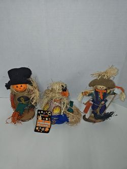 Forever Beautiful Vintage Autumn Fall Standing Scarecrows & Scarecrow On Swing