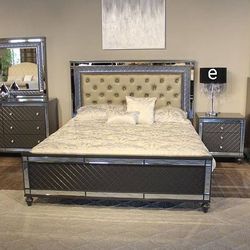 Gray LED Upholstered Panel Bedroom Set/Dresser,mirror, Nightstand, Bed/Queen And King Size Available/Mattress Sold Separately, Financing Options 