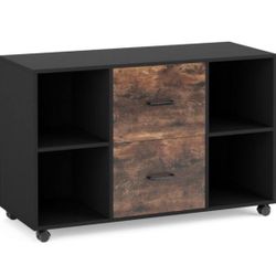 Black 4+2 Cube Engineered Wood File Cabinet with Rolling Wheels