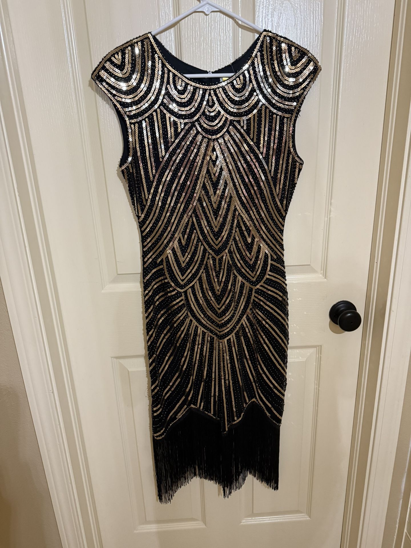 NEW WITH TAGS, Sequined Embellished Tassels Hem Dress (small)