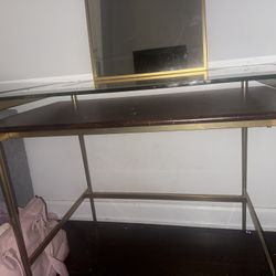 West Elm Gold Glass Wooden Desk 