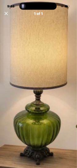 2 Matching green antique lamps