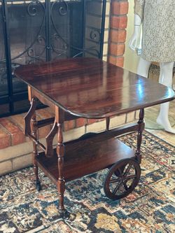Vintage Drop-Leaf Tea/Bar Serving Cart – Wood Rolling Trolley