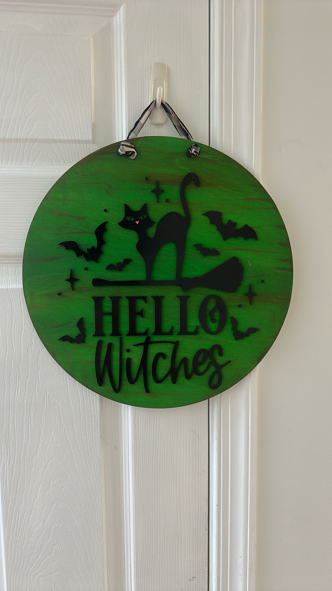 Halloween Black Cat Bat Hello Witches Door Wall Sign Hanging Decor