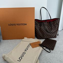 Louis Vuitton Neverfull GM Damier Ebene Tote Handbag in Box at