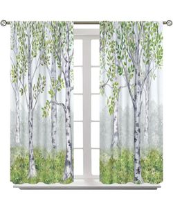 Trees Blackout Curtains Watercolor Nature Green Forest Woodland Art Print 26x84inch