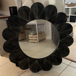 Large 36" Wood Flower Framed Wall Hanging Mirror