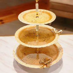 3 Tried Serving Plate With Butterfly Decor