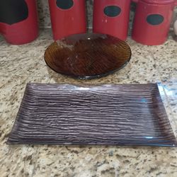 Brown Glass Bowl & Platter Set