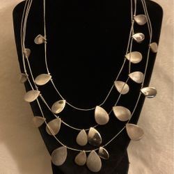 Multi Strand Silver Necklace With Teardrop Silver Pendants,by Chico’s 