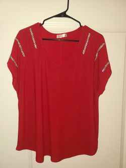 Red Short Sleeve Top with Rhinestone Detail