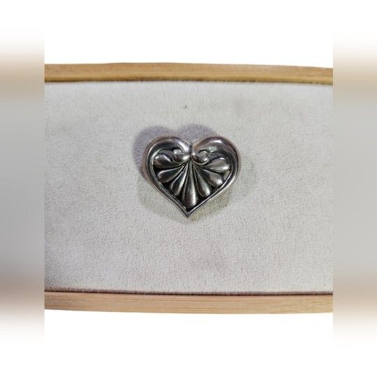 Vintage Kabana Sterling Silver Art Nouveau Style Heart Brooch 1"