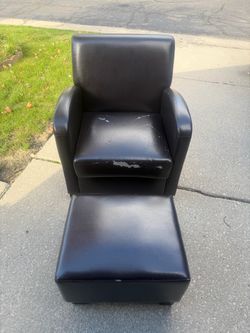 Black Faux-Leather Armchair with Matching Ottoman