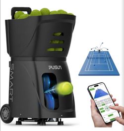 PUSUN|PT-Smart Tennis Ball Machine: App Control with 12 Built-in Training Modes,6-Level Spin,28-Pt,75 MPH,32.6 lbs,100+ Ball,5H Battery, Portable, for