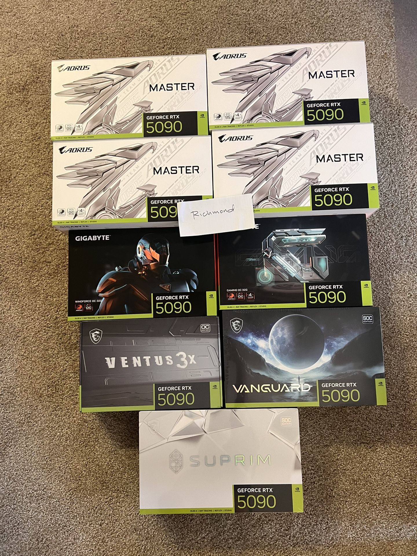 5090 GPUs Nvidia Msi Gigabyte Asus White and Black