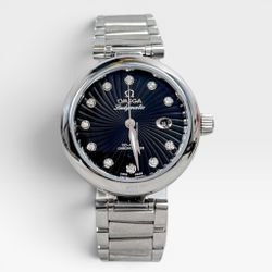 Ladies Omega De Ville 34mm Ladymatic Stainless Steel Watch with Black Diamond Dial. (Pre-Owned)