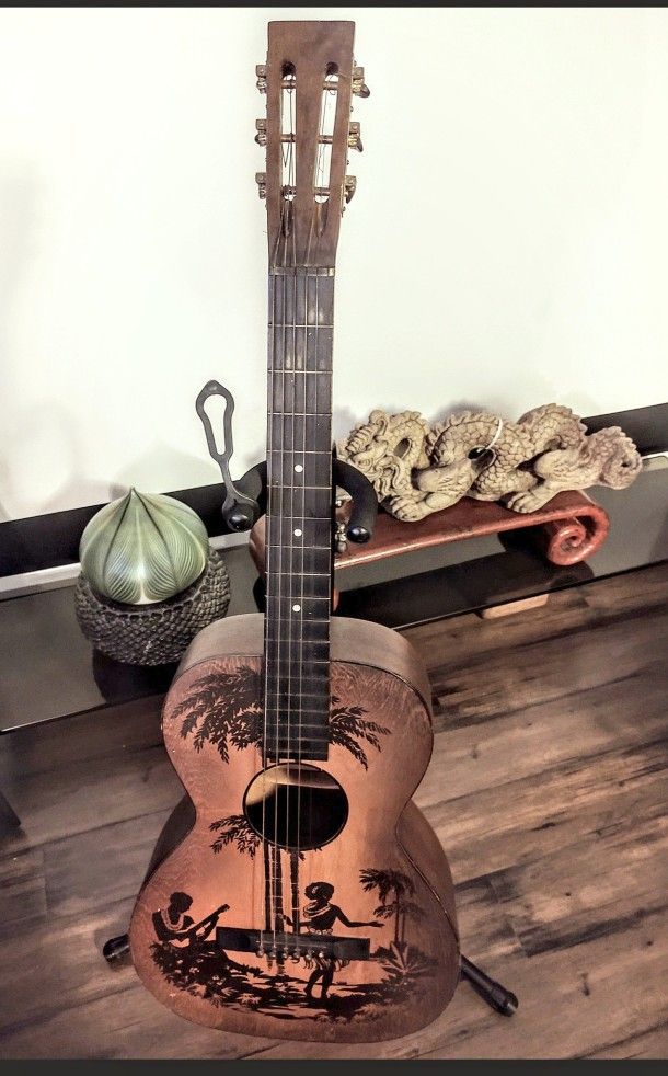 Montgomery Wards) Hawaiian Stencil Guitar