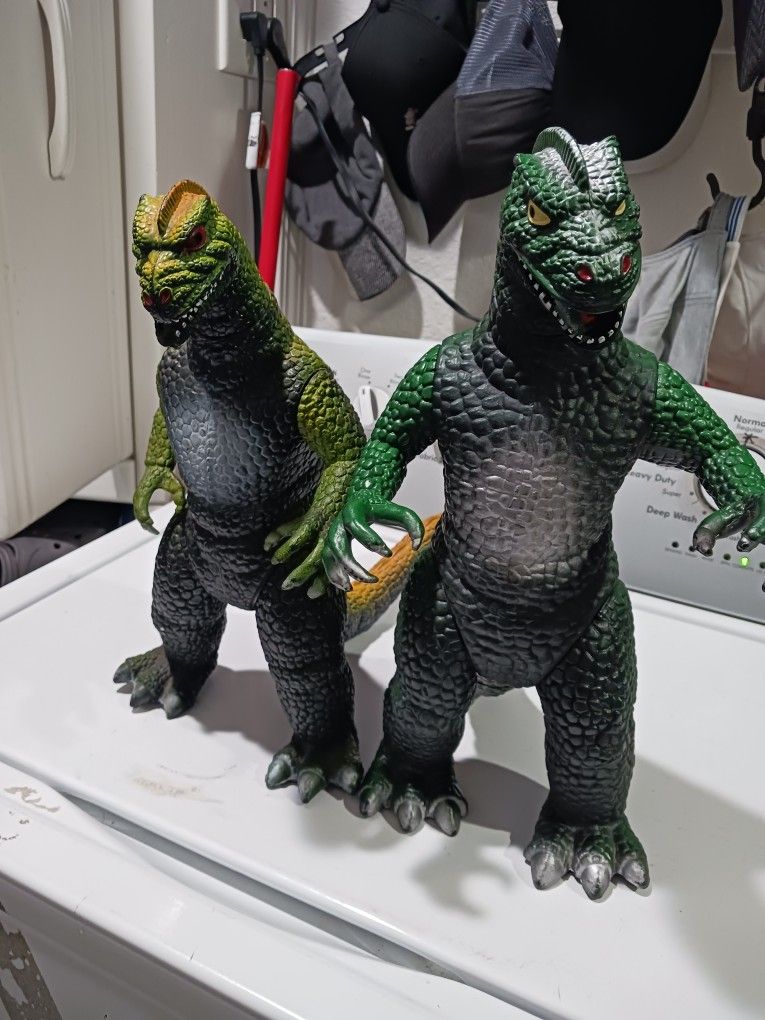 2 DORMEI , 1997 GODZILLA figures. Good Condition. 17 inches height. . collectible. Dormei 1996, and Dormei 1997.