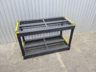 Black 2-Tier Plastic Shelf Unit with Yellow Accents