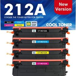212A 212X Toner Cartridges 4 Pack Compatible for HP 212A 212X W2120A W2120X (with Chip) for Color Laserjet Enterprise M555dn M554dn M555x M554 M555 MF